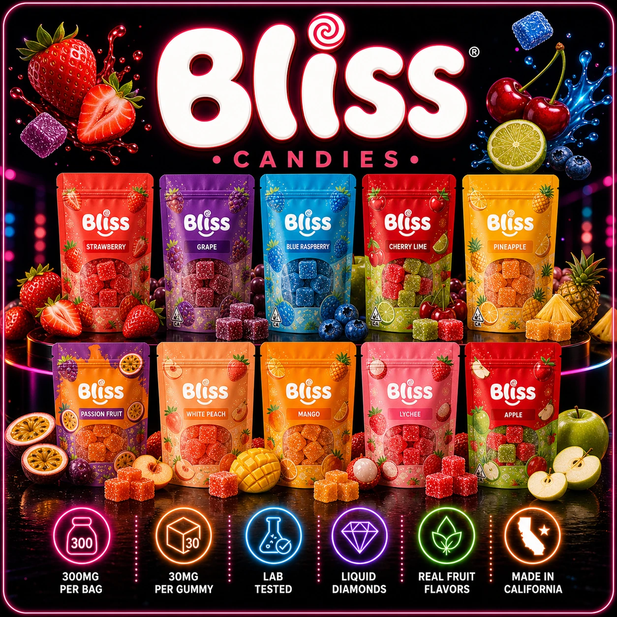 Bliss Candies profile and 10 fruit flavors lineup