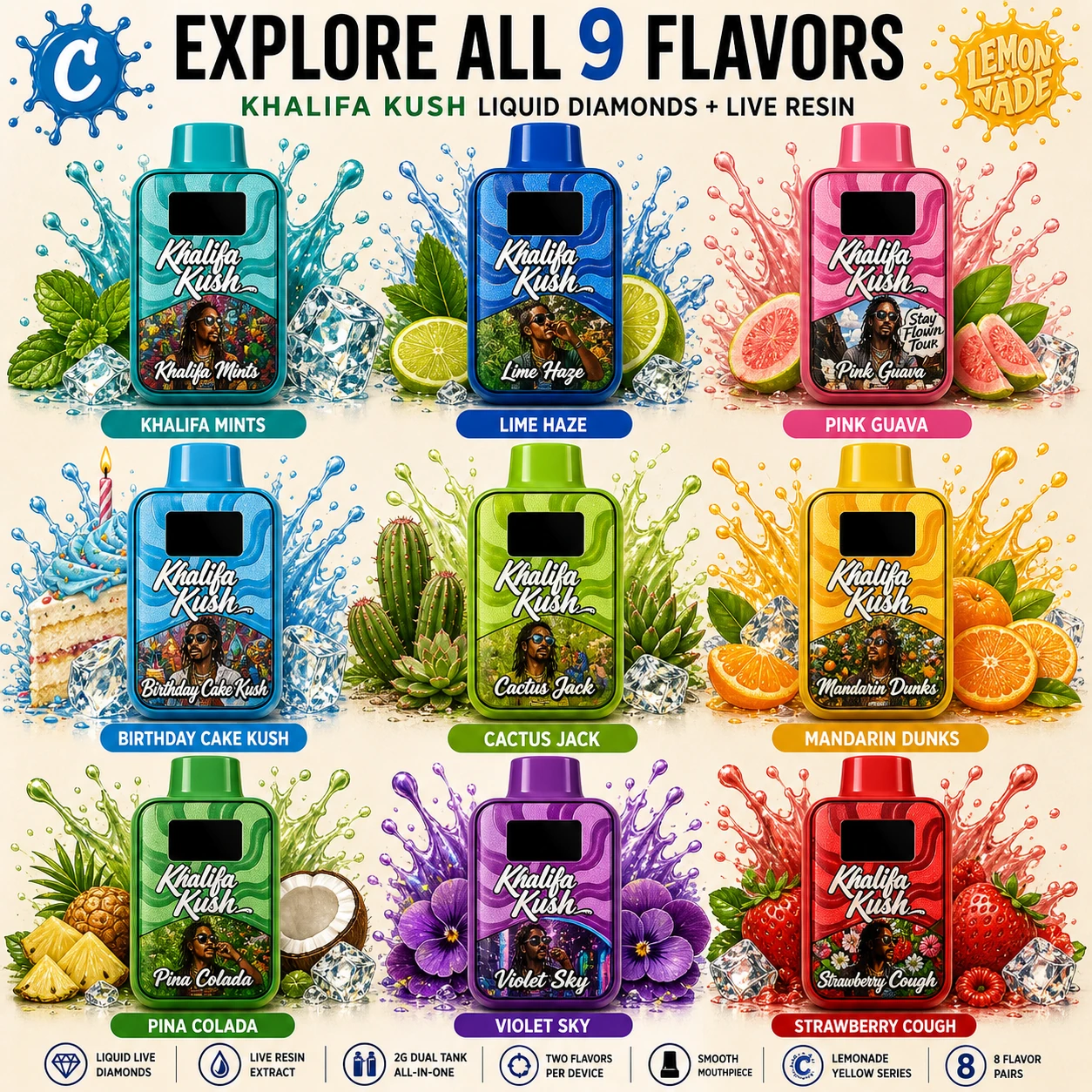 Khalifa Kush nine flavor pens lineup